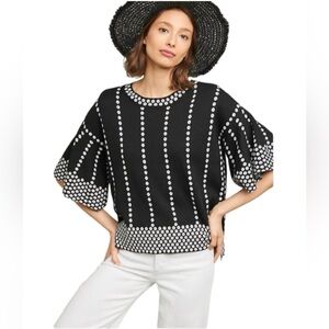 Anthropologie Sunday in Brooklyn Bell Sleeve Polka Dot Sweater Black XSP